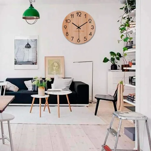 Miniatura 5 de Reloj de pared para sala de estar, reloj de pared de madera, reloj de cuarzo silencioso para el hogar, reloj de pared redondo para dormitorio