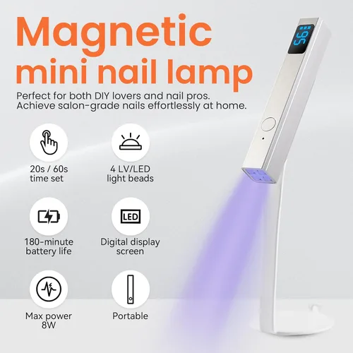 Miniatura 2 de Mini luz ultravioleta de mano para uñas de gel con soporte magnético para secador de uñas de un dedo con pantalla LCD Lámpara de uñas inalámbrica