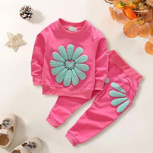 Miniatura 5 de Conjunto de ropa para niñas pequeñas PrimaveraOtoño manga larga Daisy Print Pullover Sweater Top+Petal Print New Stock