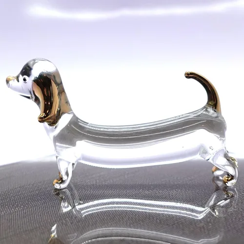 Miniatura 17 de Figuras en miniatura de perro salchicha soplado a mano, arte de animales coleccionables, regalo para decoración del hogar (4 pulgadas, azul negro)