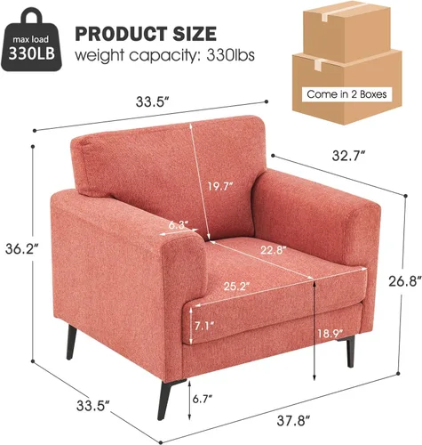 Miniatura 2 de Silla decorativa de gran tamaño, sillas tapizadas para sala de estar, sofá individual con patas de metal, cómoda silla de lectura de tela de lino
