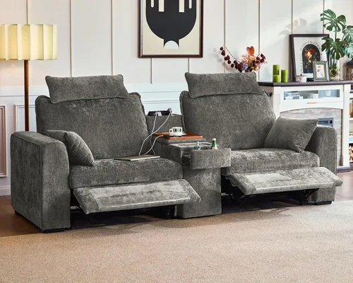Miniatura 10 de Sofá reclinable eléctrico de 102.8 pulgadas con reposacabezas, sofá reclinable modular Cloud de gran tamaño con mesa, cajón de almacenamiento, Blanco