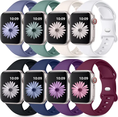DaQin - Paquete de 8 correas deportivas compatibles con Apple Watch de 38, 40, 41, 42, 44, 45, 46 y 49 mm, correa impermeable de silicona suave para