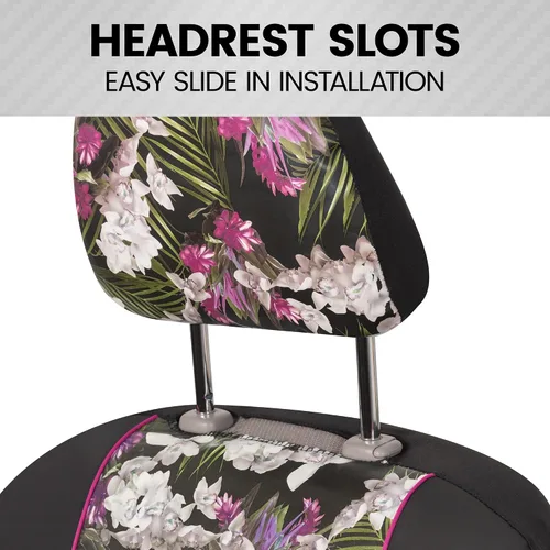 Miniatura 3 de BDK Fundas de asiento de coche de piel sintética con flores rosas para asientos delanteros, paquete de 2 – Patrón floral con reposacabezas a juego