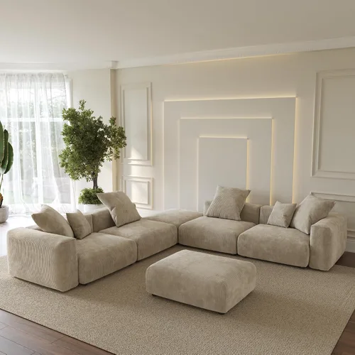 Miniatura 58 de WJShome Cloud Couch Sofá Seccional Modular, Sofá en Forma de L de 102 pulgadas con Otomana, Sofá de Pana Beige de 3 Asientos, Sofá Seccional