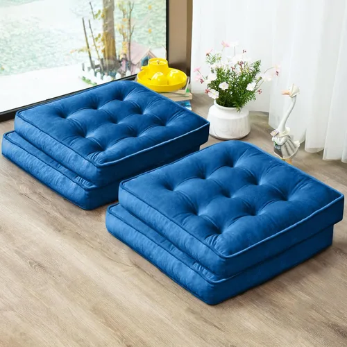 Miniatura 8 de 1 MIDDLE ONE Juego de 2 cojines de piso, cojín de meditación de espuma con memoria, cojines de piso para adultos sentados, cojines de asiento Azul