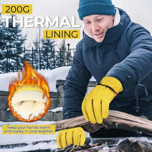 Miniatura 5 de HANDLANDY Guantes de trabajo de invierno para hombres y mujeres, repelentes al agua, guantes de trabajo de cuero genuino aislados para clima frío