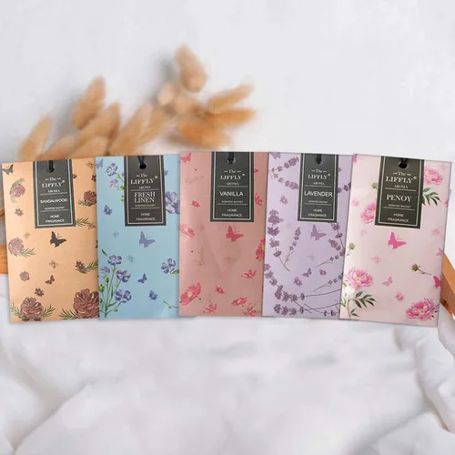 Miniatura 7 de 13 sobres perfumados para cajones y armarios, 14 paquetes de lavanda, rosa, jazmín, océano, vainilla, sándalo, lino fresco, cerezo, lila, eucalipto