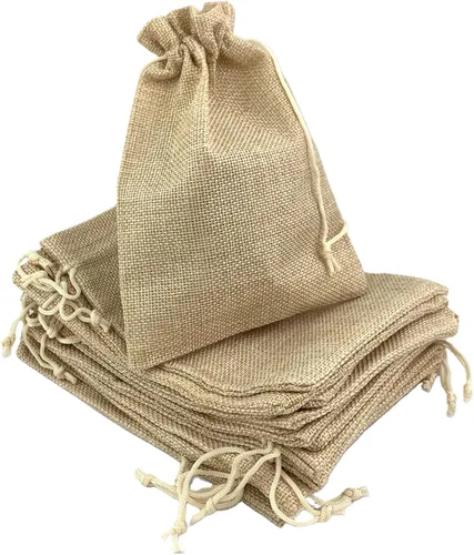 Miniatura 23 de Palmhomee Paquete de 20 bolsas de regalo de arpillera con cordón, bolsas de joyería de lino, bolsas de yute de boda para joyas y bolsas