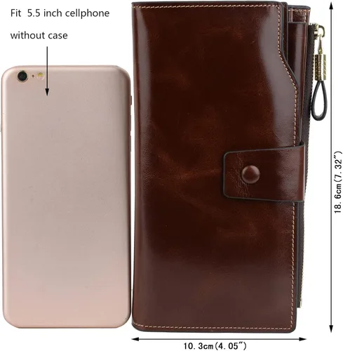 Miniatura 7 de YALUXE Cartera de piel auténtica para mujer con bloqueo RFID tarjetero múltiple con bolsillo para teléfono celular