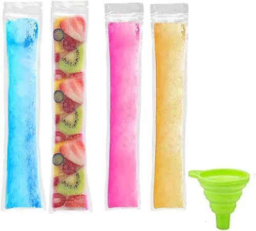 100 bolsas de molde desechables para paletas de hielo, sin BPA, tubos de congelador, paletas de caramelo de hielo con embudo y sellos de cremallera