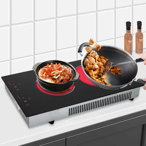 Miniatura 2 de Estufa eléctrica de 2 quemadores - Placa de cocina portátil de 20 pulgadas con pantalla LED, bloqueo de seguridad para niños y temporizador, cocina