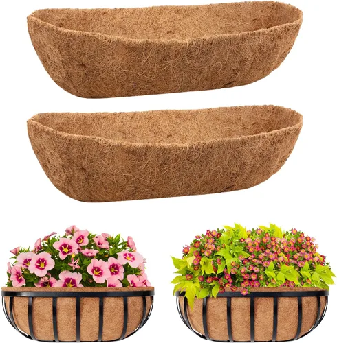 Miniatura 11 de Riare Paquete de 2 forros de fibra de coco de 24 pulgadas para macetas, revestimiento de repuesto de fibra de coco natural para macetas, cesta