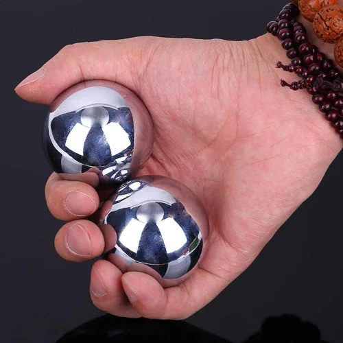 Miniatura 4 de AD Pelota china de hierro sólido Baoding pesada sin timbre acero inoxidable cromado bolas de ejercicio de salud para terapia de manos grandes