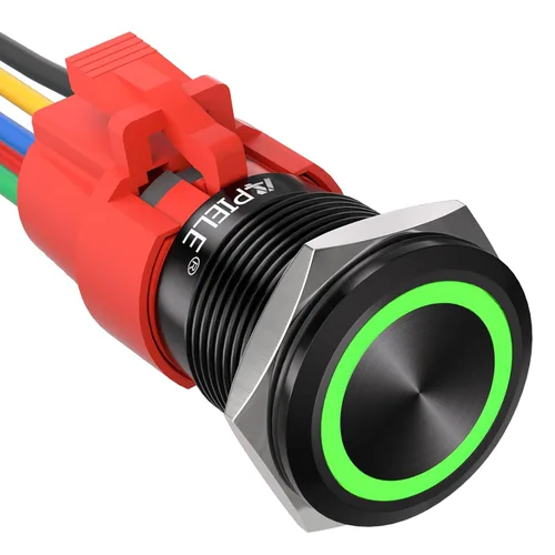 Miniatura 13 de APIELE Interruptor de botón de bloqueo de 0.748 in, 12 V CC, anillo de halo de ojo de ángel LED de 0.74 pulgadas, 1NO1NC SPDT con enchufe de cable