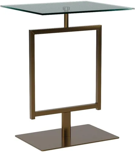 Miniatura 4 de Kings Brand Furniture Molein - Mesa auxiliar, base de metal dorado con parte superior de vidrio templado, moderna mesa rectangular con pedestal