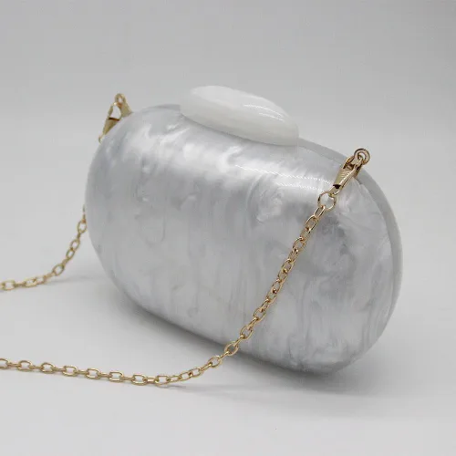 Miniatura 6 de Dirmmis Moda para mujer de acrílico lindo redondo con perlas blancas para fiesta noche de lujo para graduación casual Blanco