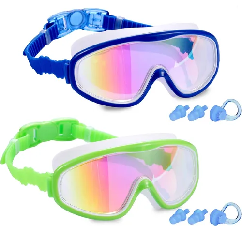 Miniatura 7 de Paquete de 2 gafas de natación para niños, gafas de natación para niños de 3 a 15 años Rojo/Negro y Blanco/Azul