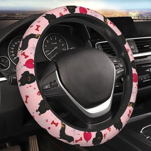 Miniatura 8 de Funda para volante de coche SAKTEPLE con forro antideslizante, funda universal de 15 pulgadas, accesorios de interior de coche de moda para mujeres