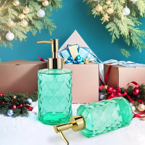 Miniatura 2 de Dispensador de jabón verde para baño, dispensador de jabón líquido de manos verde esmeralda recargable con bomba de plástico ABS para baño, jabón