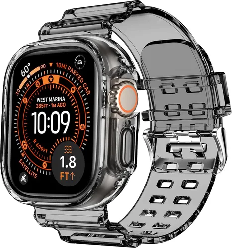 DABAOZA - Correa compatible con Apple Watch de 49 mm, 46 mm, 45 mm, 44 mm, 42 mm, 41 mm, 40 mm, 38 mm, con protector, correa de TPU brillante para