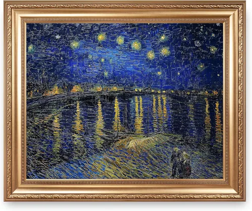 A&T ARTWORK Noche estrellada sobre el Ródano de Vincent Van Gogh. Tamaño del marco: 36 x 30 pulgadas, tamaño de la imagen: 30 x 24 pulgadas,