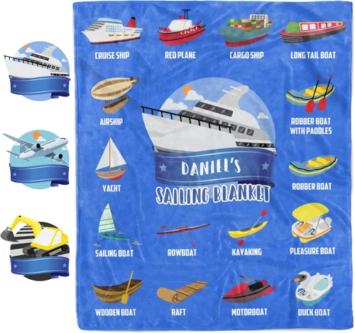 Miniatura 25 de Artsadd Mantas personalizadas con nombre y diseño de transporte para bebé niño de 30 x 40 pulgadas, manta personalizada de camión con nombre