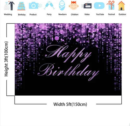 Miniatura 3 de Avezano Fondo de cumpleaños morado con lentejuelas Bokeh con purpurina, fondo de fotografía de feliz cumpleaños para niñas y mujeres, suministros