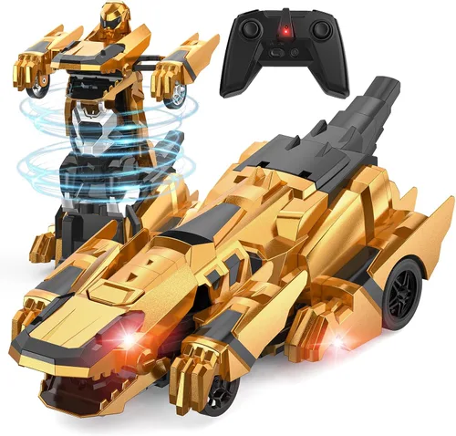 Miniatura 8 de Kroyedfuw Coches RC Transformables de Dinosaurio, Coche de Control Remoto 2.4Ghz que se Transforma en Robot con Luz Intermitente, Rotación 360°