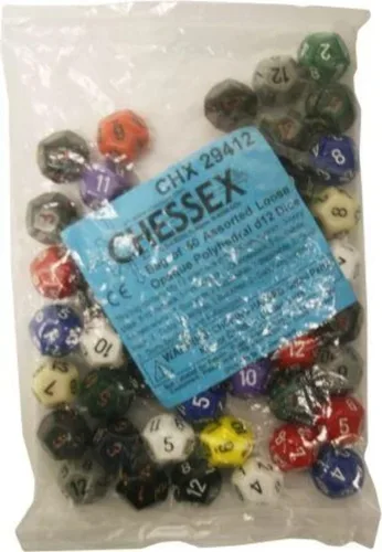DND - Juego de dados Chessex D&D de 0.630 in, juego de dados poliédricos de plástico opaco surtidos, dados de mazmorras y dragones, incluye 50 dados