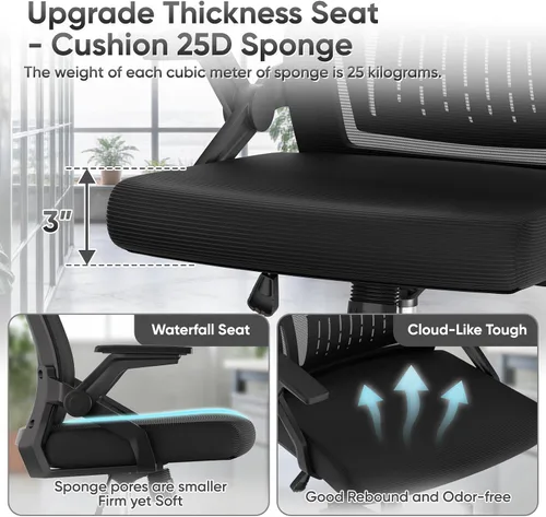 Miniatura 4 de Ergonomic Office Chair, Home Desk Chair with Flip-Up & Adjustable Armrest, 135° Reclining Tilt Lock, Thickness Cushion Mesh Back Office Chairs for