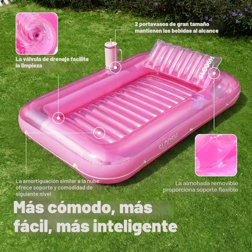 Miniatura 4 de SLOOSH Flotador inflable para adultos, con almohada, 216 x 145 cm, 4 en 1: balsa estilo tina bronceadora, camastro para tomar el sol, para fiestas