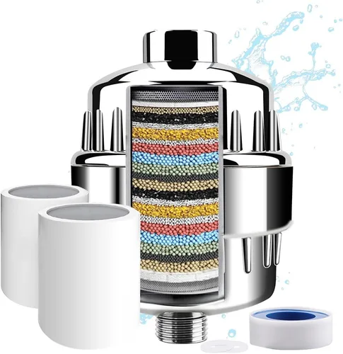 Filtro de ducha, filtro de cabezal de ducha de 20 etapas para agua dura, filtros avanzados de cabezal de ducha, con 3 cartuchos de filtro, para