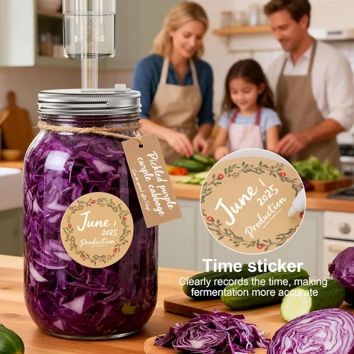 Miniatura 5 de Paquete de 4 kits de fermentación para tarro Mason de boca ancha, incluye 4 pesos de fermentación de vidrio, 4 tapas de fermentación, 4 esclusas