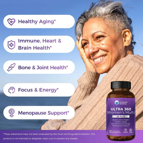 Miniatura 4 de Vitamin World Ultra 360 Multivitamínico para mujeres 50 Plus, multivitamínico para mujeres 50+ con minerales y hierbas para apoyo a la menopausia