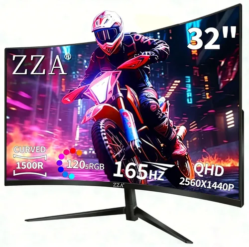 ZZA Monitor curvo para juegos de 32 pulgadas 2560x1440P 165Hz Monitor de computadora 1500R QHD 2K VA, monitor de PC HDMI DP1.4, 1ms MPRT, HDR,
