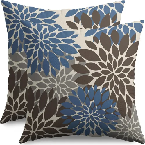 Miniatura 30 de Fundas de Almohada Azul Aguamarina 16X16 Pulgadas Juego de 2, Flores de Dalia Primavera Verano Floral Crema Fundas de Almohada Decorativas