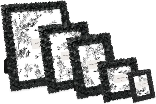 Miniatura 5 de Laura Ashley - Marco de fotos 4x4 negro con textura floral hecho a mano en resina con caballete y gancho para mesa y pared, diseño floral decorativo
