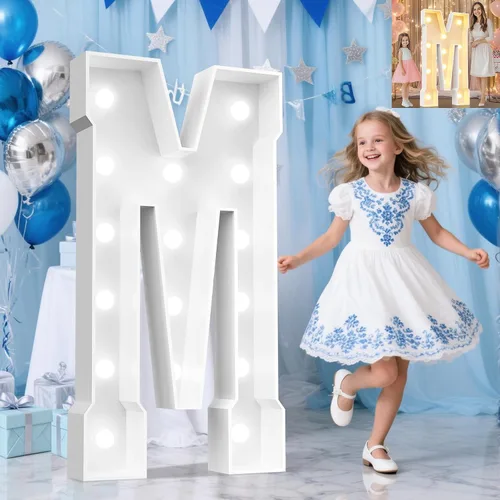 Miniatura 38 de Pooqla Letras de marquesina iluminadas de 3 pies, letras de marquesina con luz LED blanca fría y blanca cálida, letras de mosaico gigante para Letra