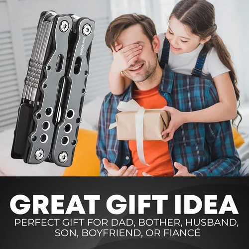 Miniatura 5 de Alicates multiherramienta 14 en 1 de acero inoxidable, grandes accesorios de camping, regalos de múltiples herramientas para hombres con soporte