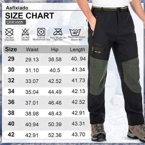 Miniatura 6 de Men's Snow Ski Hiking Pants Fleece Lined Softshell Windproof Winter Insulated Cargo Pants with Zipper Pockets