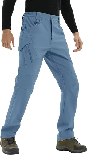 Miniatura 4 de TACVASEN Pantalones de invierno para hombre, 9 bolsillos, forro polar, para senderismo, nieve, resistentes al agua, cálidos, softshell, gruesos