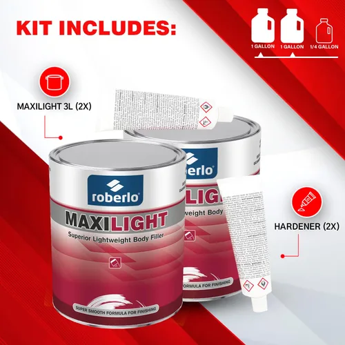 Miniatura 3 de Roberlo Maxilight - Relleno de cuerpo ligero superior, reparación de abolladuras y arañazos, perfecto en aluminio, acero, zinc, galvanizado y fibra