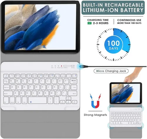 Miniatura 5 de Funda de teclado para Galaxy Tab A8 de 10.5 pulgadas 2022 (SM-X200/X205/X207), funda de cuero delgada y ligera con teclado desmontable