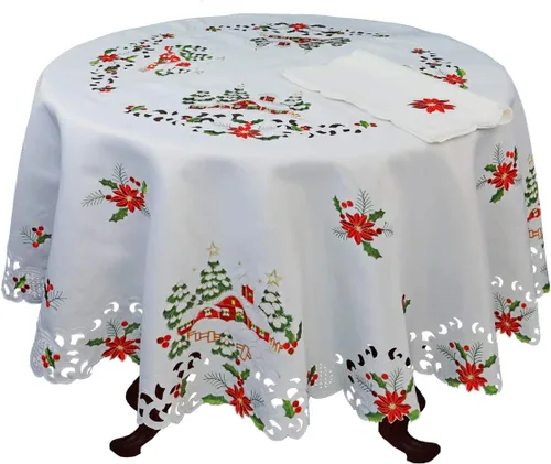 Miniatura 9 de Creative Linens Juego de 4 manteles individuales bordados de Navidad de 11 x 17 pulgadas, diseño de flor de pascua roja con árbol de Navidad
