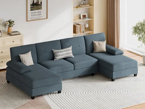 Vongrasig Camillas seccionales para sala de estar, sofá en forma de U con diván, sofá modular grande de 4 asientos moderno para sala de estar, Gris