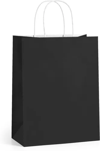 BagDream Bolsas de regalo negras de 8 x 4.25 x 10.5 pulgadas, 100 bolsas de papel kraft con asas a granel para bodas, recuerdos de fiesta,