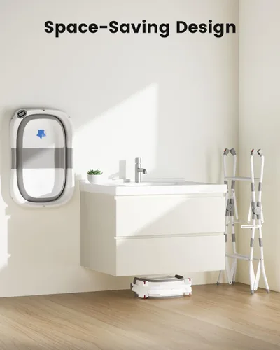 Miniatura 5 de Bañera para bebé con soporte, bañera plegable 2 en 1 para recién nacidos a niños pequeños, bañera infantil con soporte plegable, bañera portátil