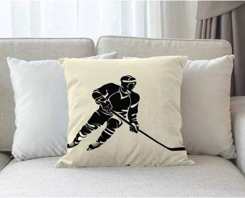 Miniatura 2 de Funda de almohada para jugador de hockey, silueta negra, popular juego deportivo, diseño moderno, divertido, cuadrado, funda de cojín para el hogar