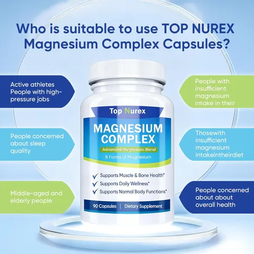 Miniatura 4 de Complejo de magnesio Top Nurex 1000 mg, mezcla de magnesio de 8 fuentes con glicinato, citrato, malato y taurato, fórmula vegana sin OMG, 90 cápsulas